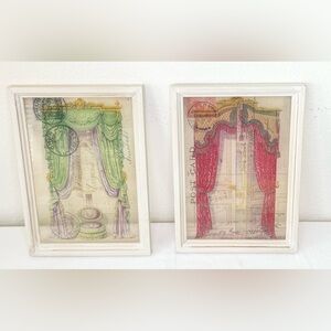 Vintage Stained Glass Artwork with Antique Drapery Print on Postcard. Set of 2